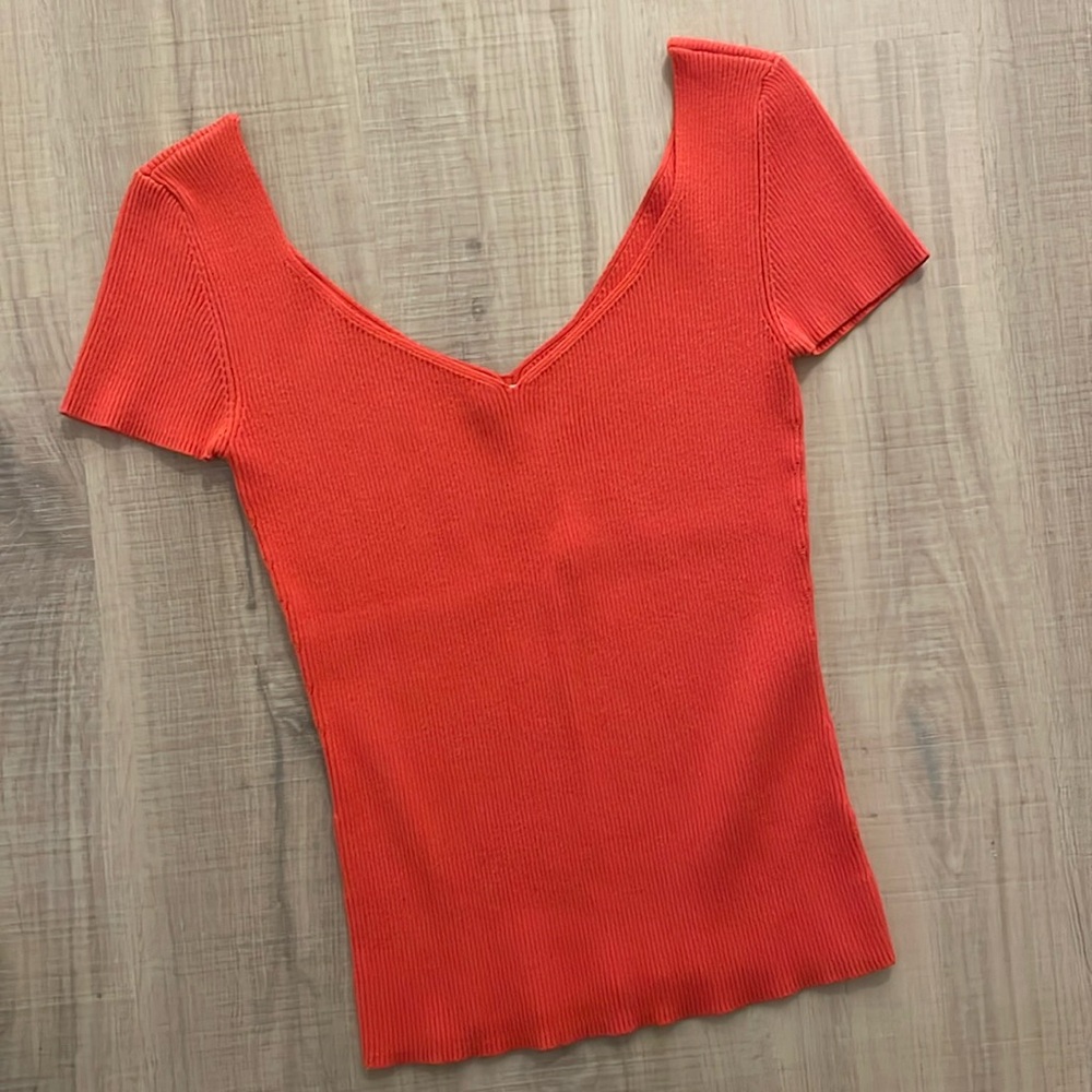 XS Joe Fresh poppy red fitted ribbed t-shirt